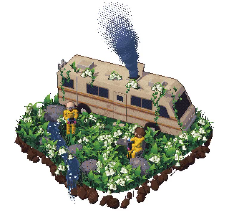 Opus 5.5 generates a lily-of-the-valley island with two people cooking
