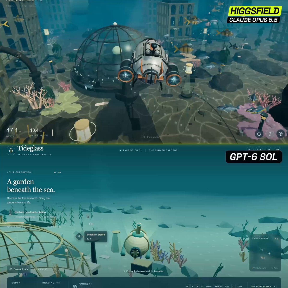 GPT-6 Sol and Opus 5.5 compared on 3D game dev in Unreal Engine