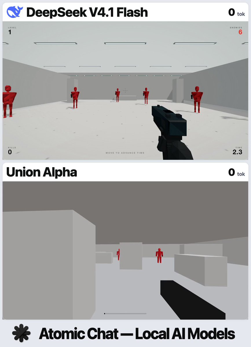 Union Alpha 与本地 DeepSeek V4.1 Flash 游戏生成对比