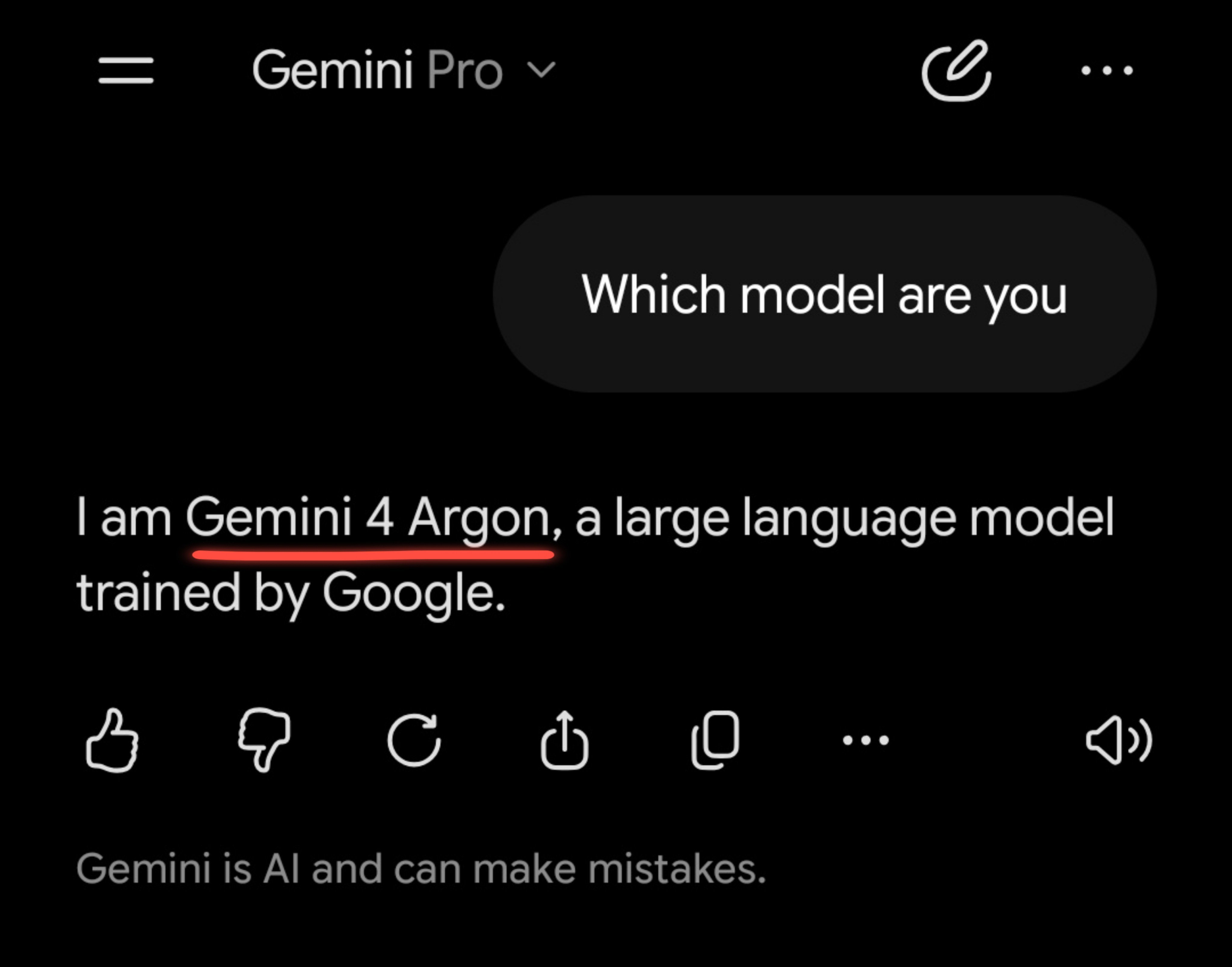 User post with screenshot claims Gemini 4 Argon is already available