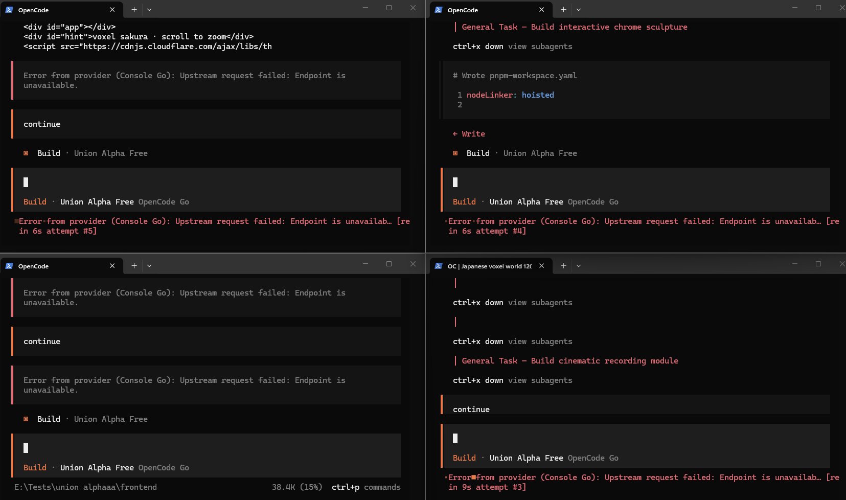 Union Alpha 在 OpenCode 和 OpenRouter 上持续报错