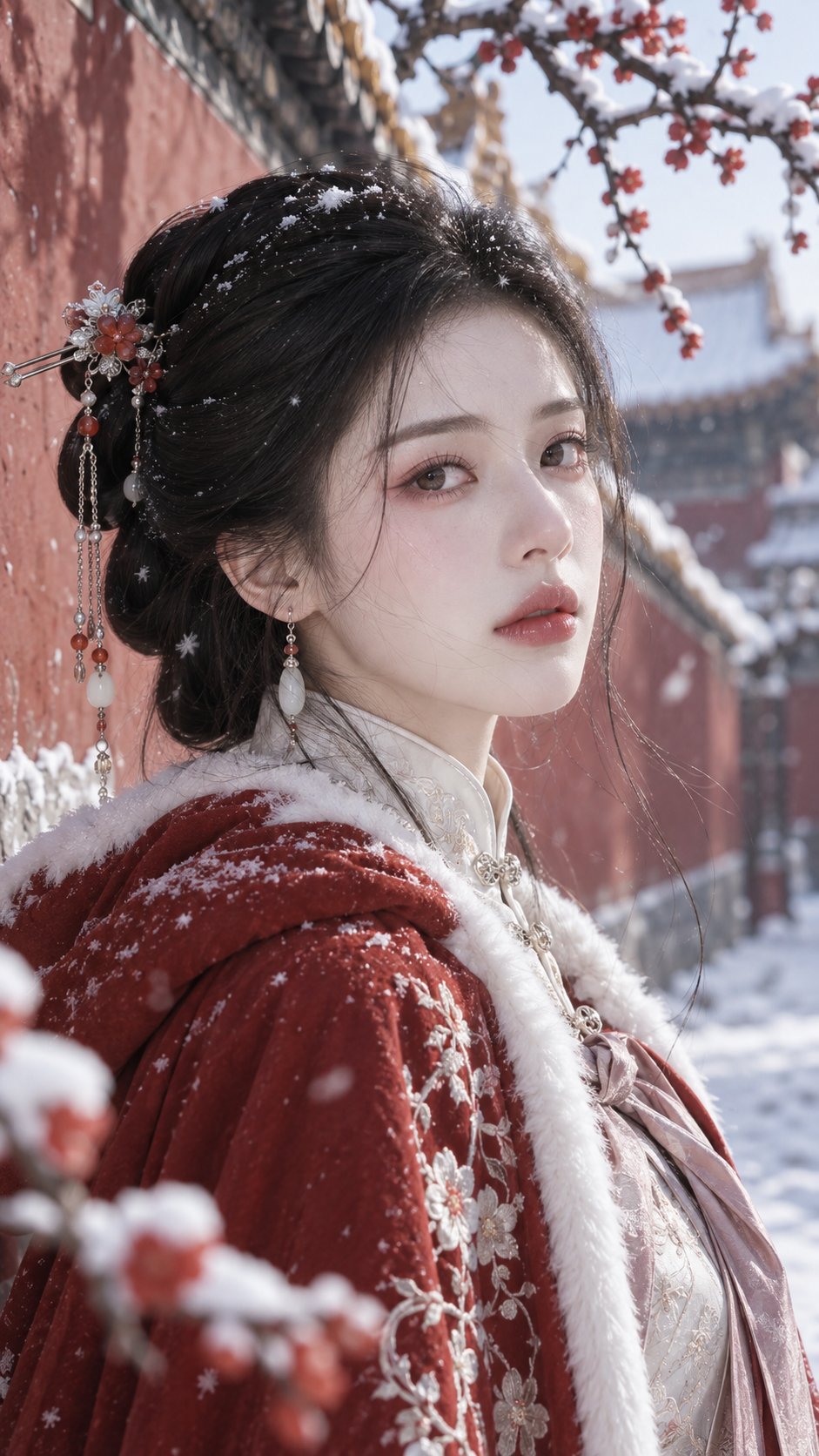 GPT Image 2.5 古风人像提示词:雪落红墙