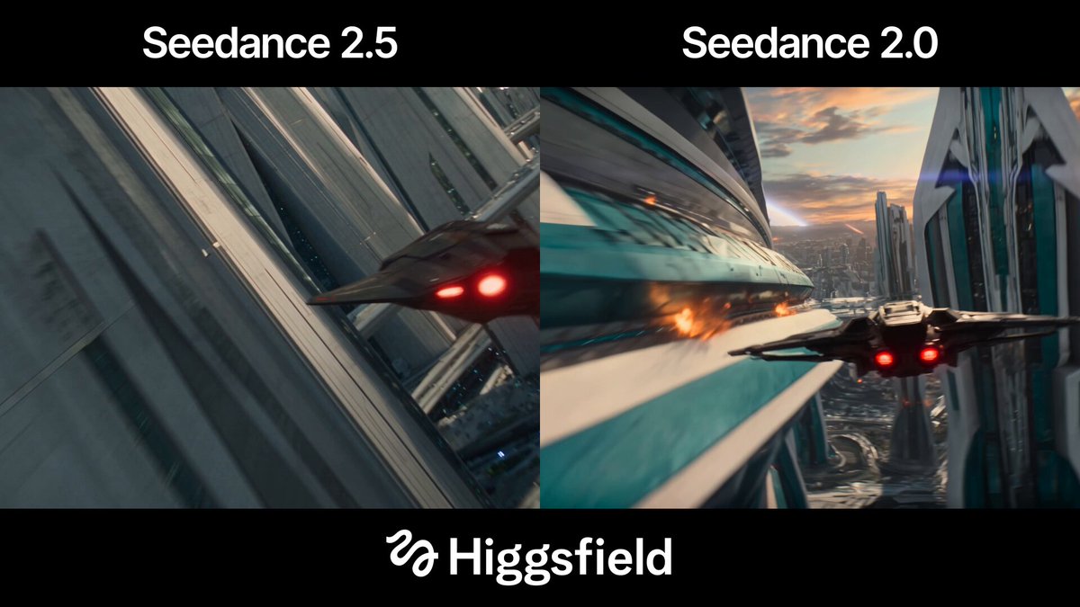 Higgsfield 官方预告 Seedance 2.5 对比 2.0 视频模型