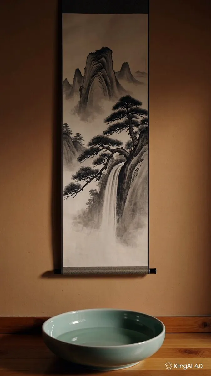 Kling 4 test: painted ink waterfall turns into real flowing water