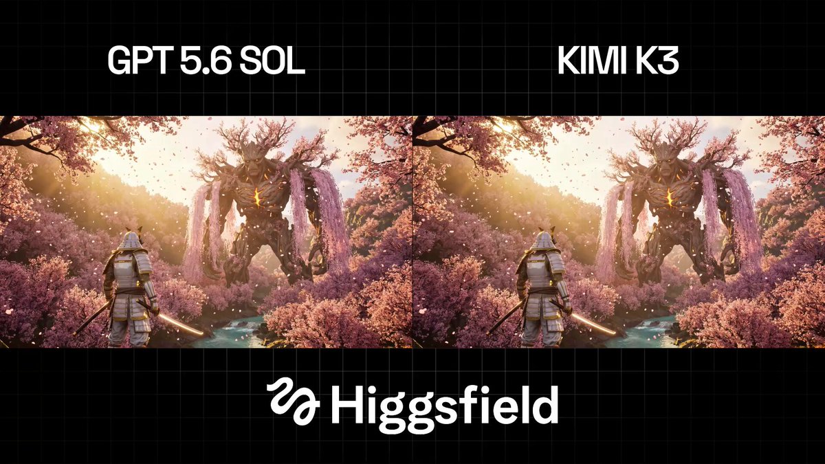 Kimi K3 与 GPT 5.6 Sol 生成 AAA 游戏画面对比