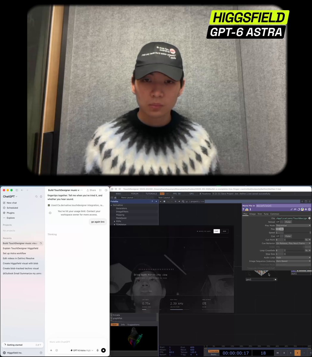 Higgsfield 演示手势控制的 TouchDesigner 音乐控制器