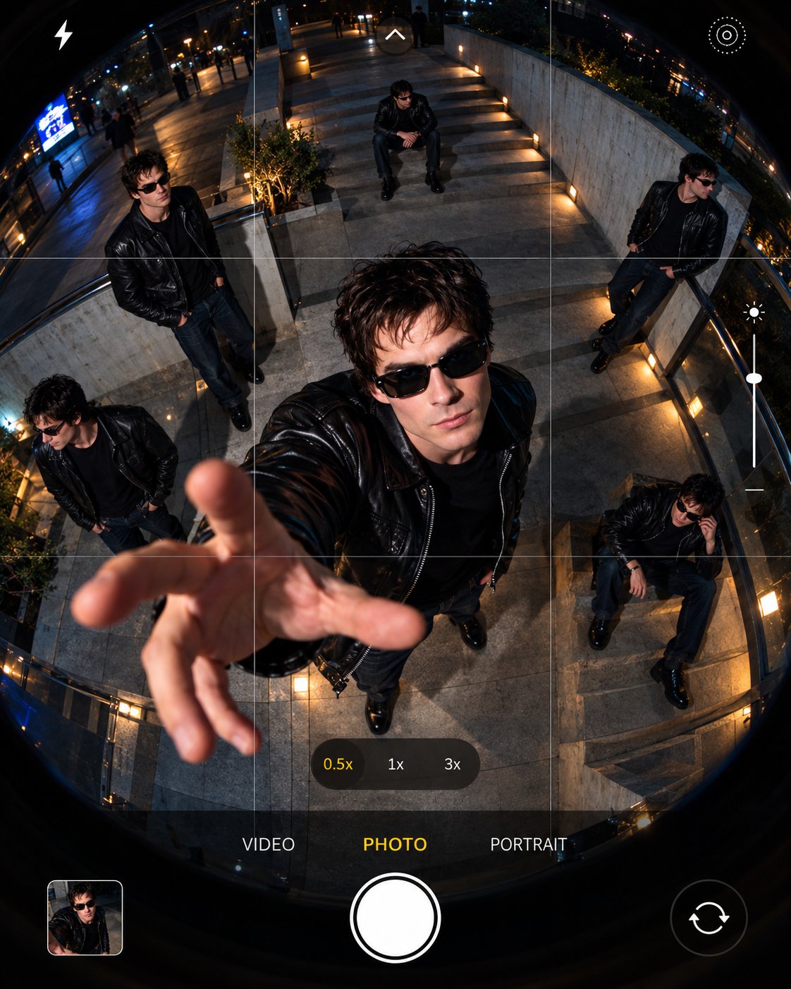 GPT Image 2.5 prompt: fisheye phone-viewfinder POV photo