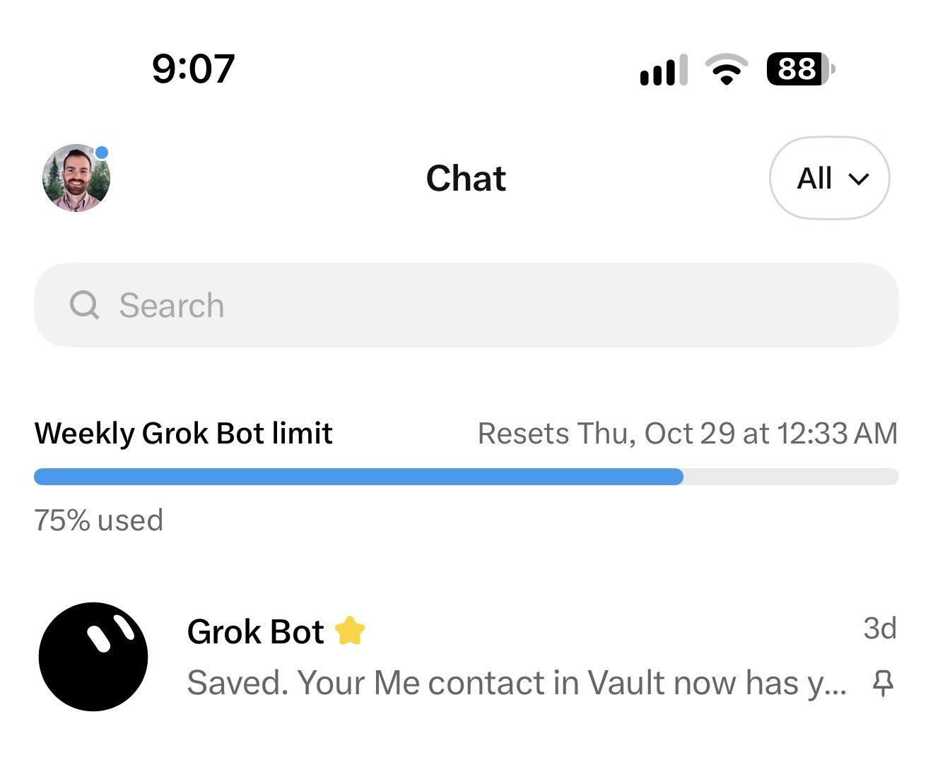 Grok Bot 周用量上限显示在 X Chat 顶部
