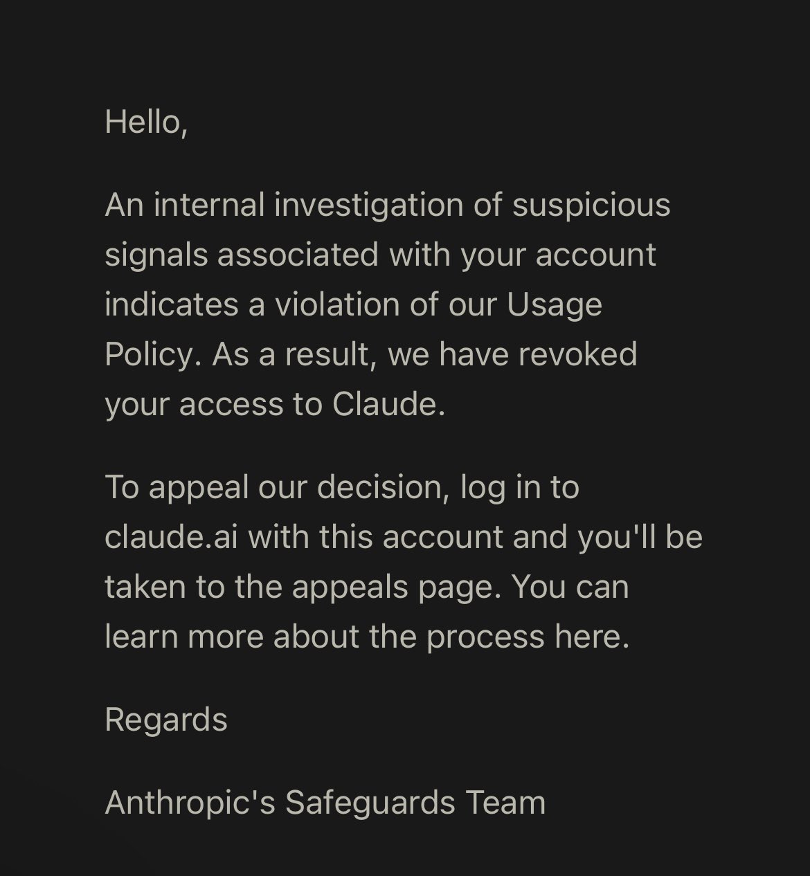 申请 Claude 创业计划后不久账号被封,开发者工作停摆