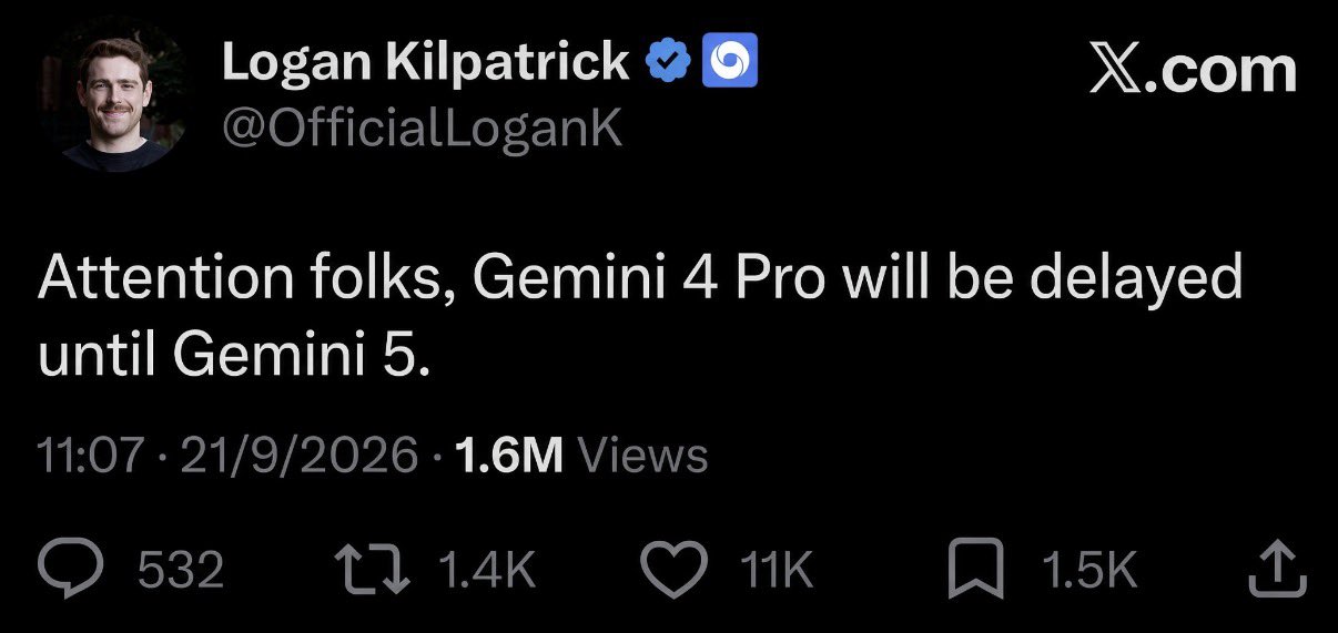 Gemini 4 Pro reportedly delayed, Gemini 5 Pro possibly October 2027