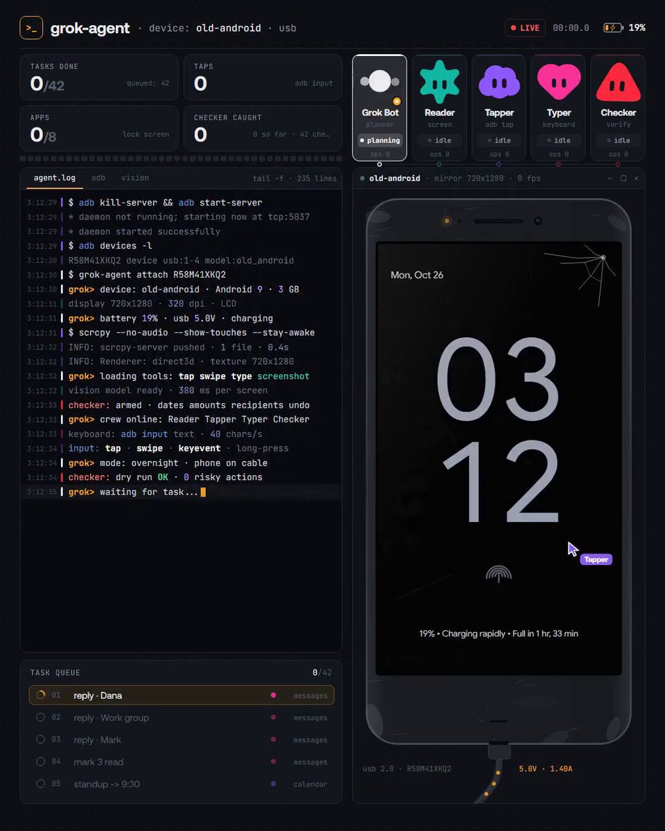 用抽屉里的旧手机跑 Grok Bot 过夜自动操作 App
