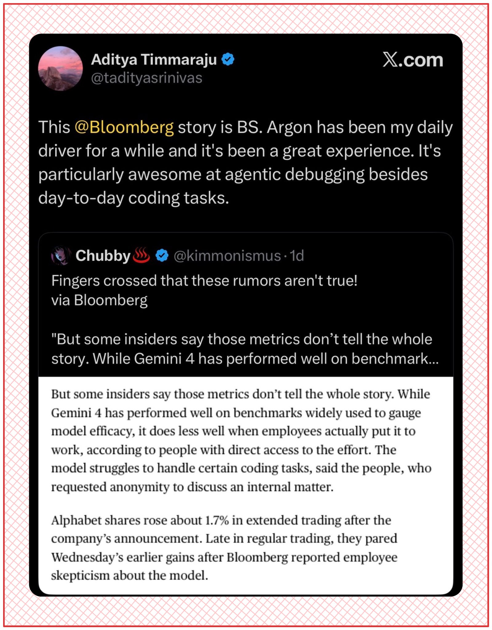 Google employee pushes back on Bloomberg report, says Argon is his daily driver