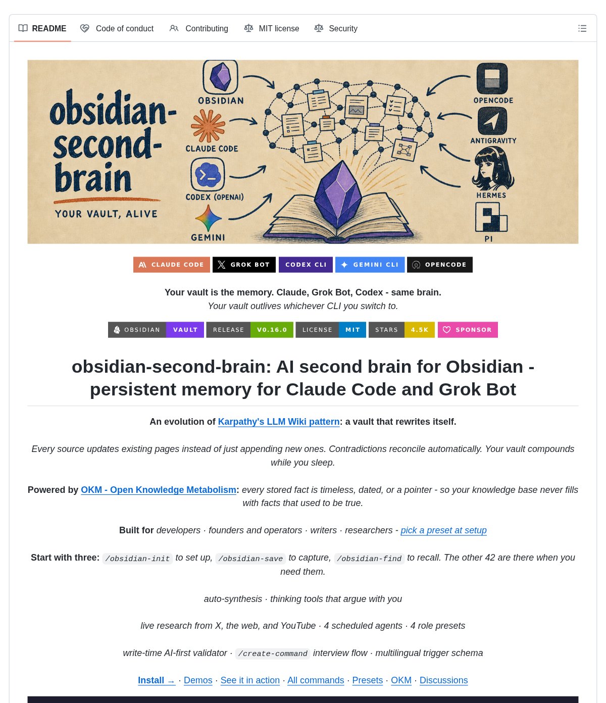 obsidian-second-brain:跨 Agent 的项目记忆技能