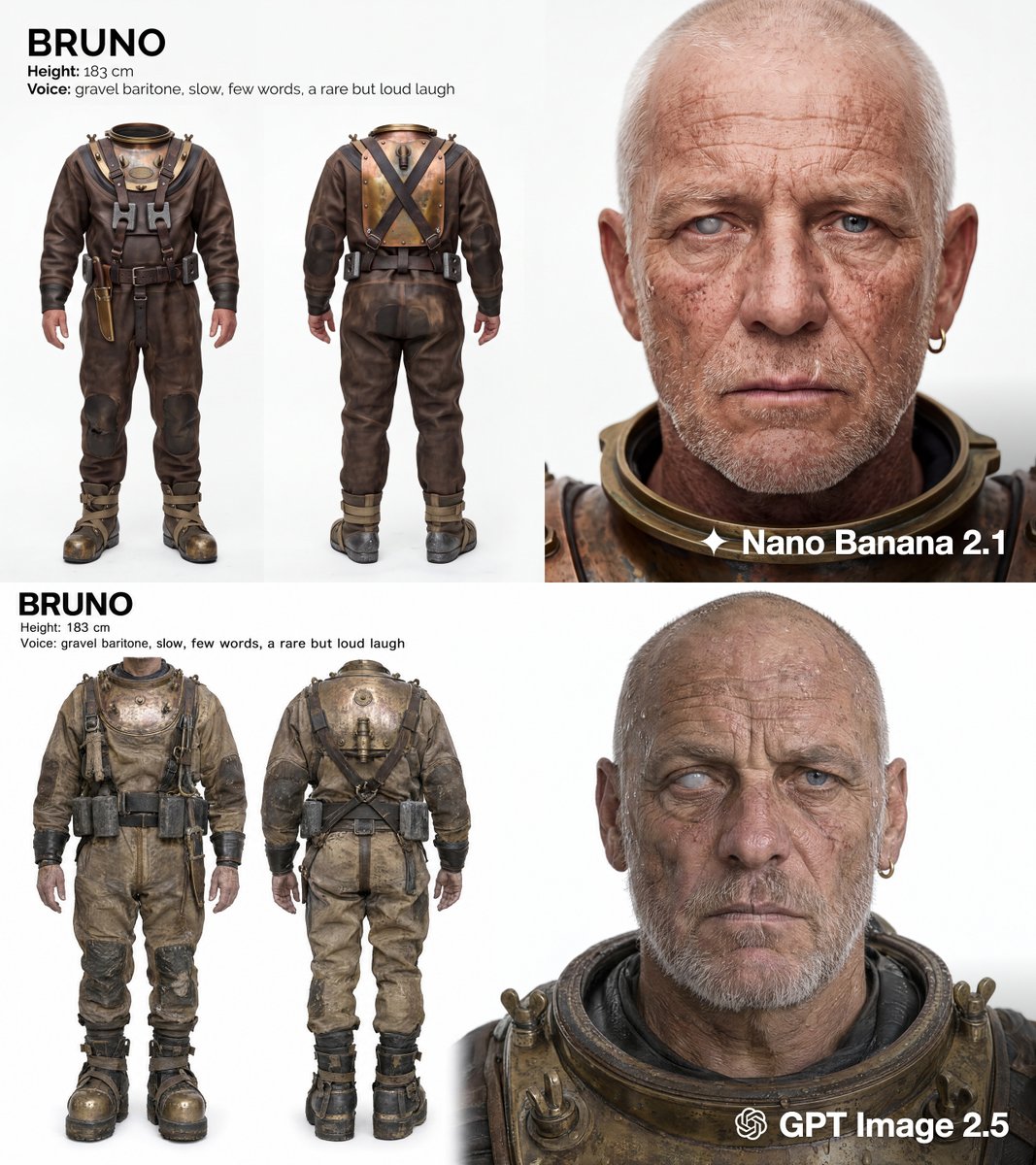 Character sheet test: Nano Banana 2.1 vs GPT Image 2.5