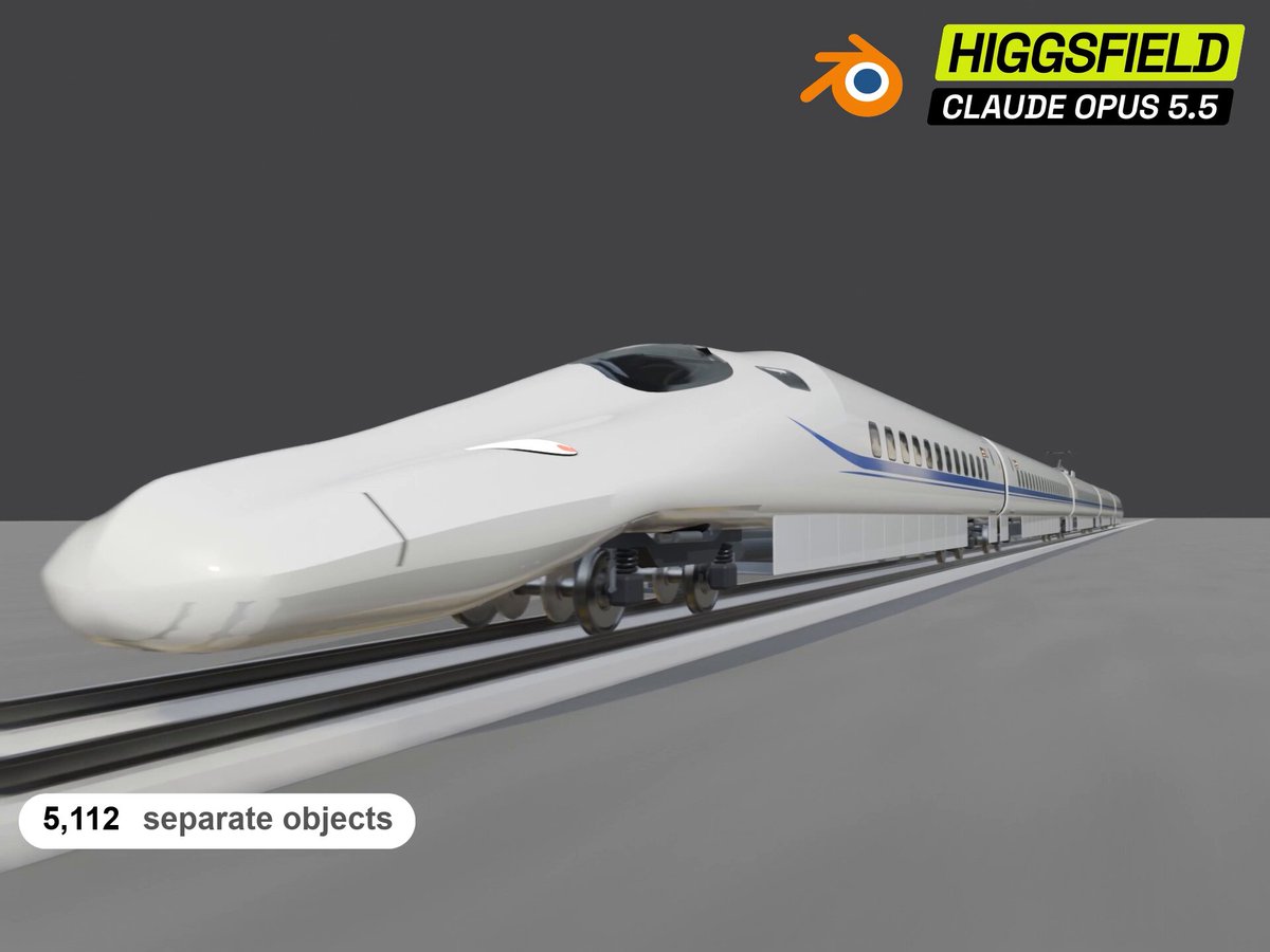 Claude Opus 5.5 builds a Shinkansen 3D model with 5,112 objects
