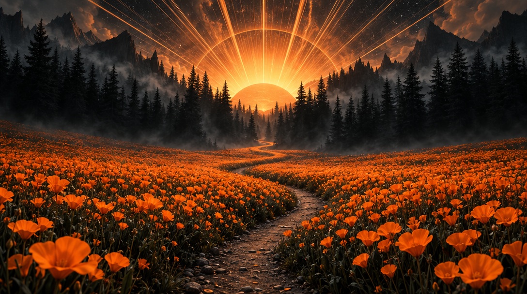 GPT Image 2.5 Sunburst prompt: surreal flower-field light