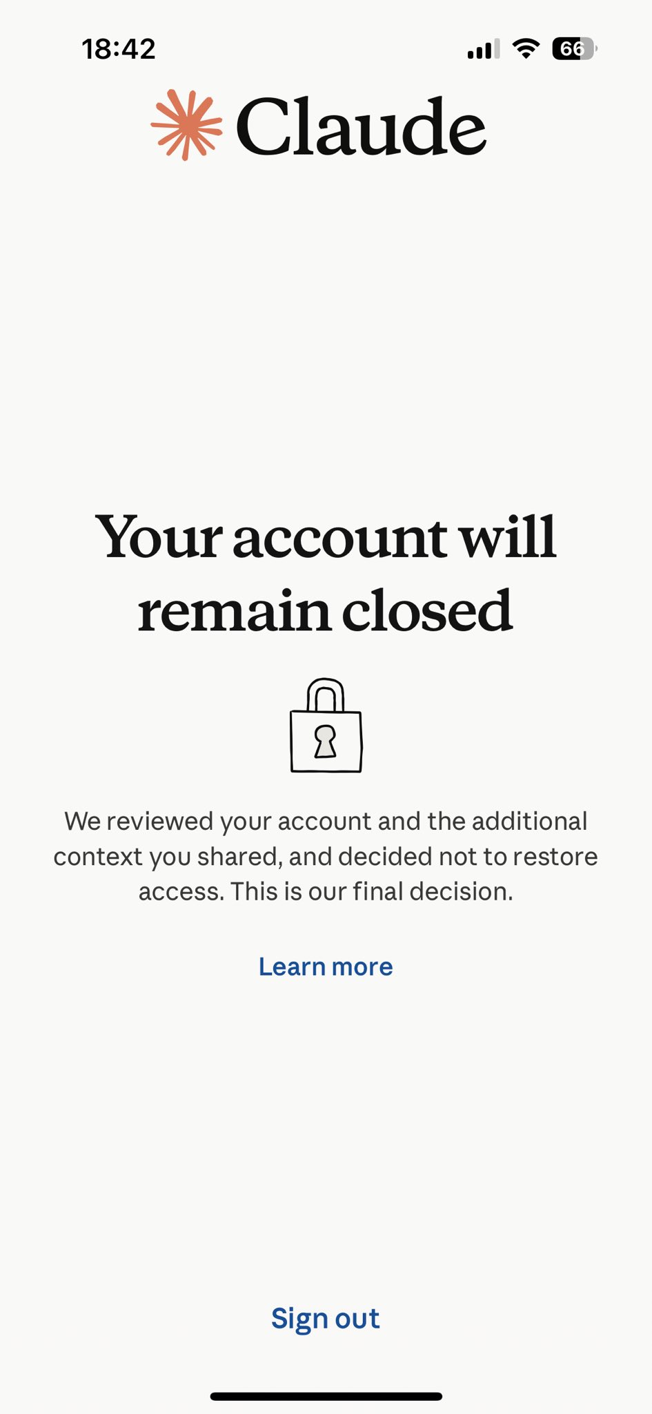 Claude account banned despite normal use, user says