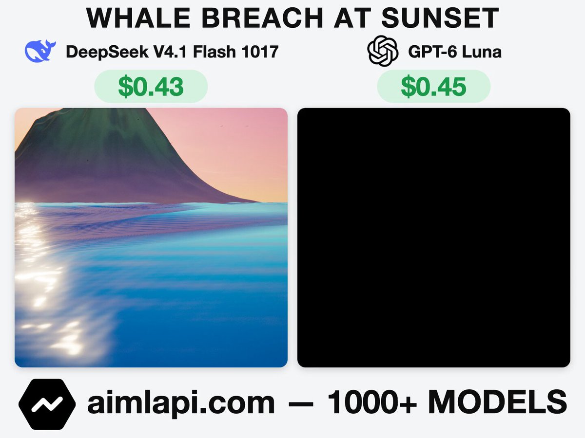 AIMLAPI 对比测试：DeepSeek V4.1 Flash 与 GPT-Luna 的 3D 鲸鱼出水