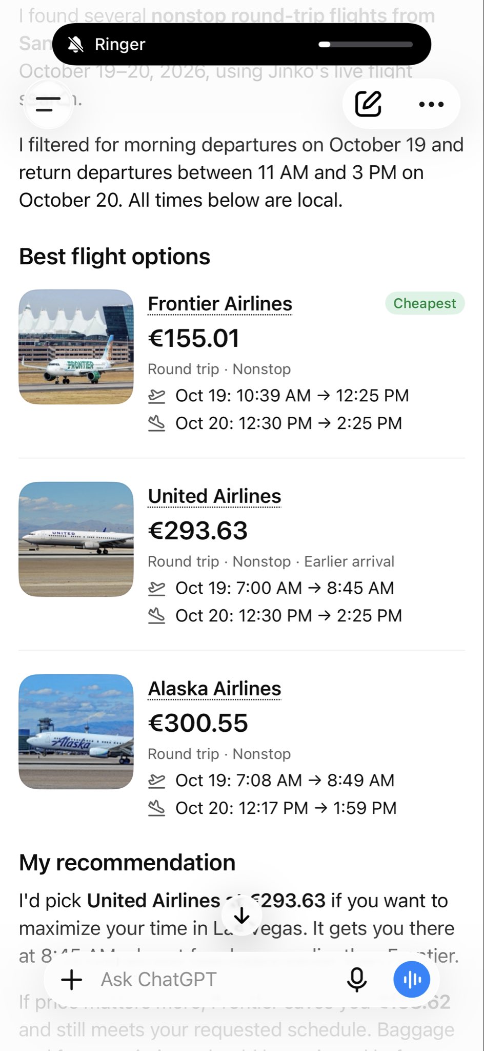 ChatGPT's generative UI books a Las Vegas trip in one prompt
