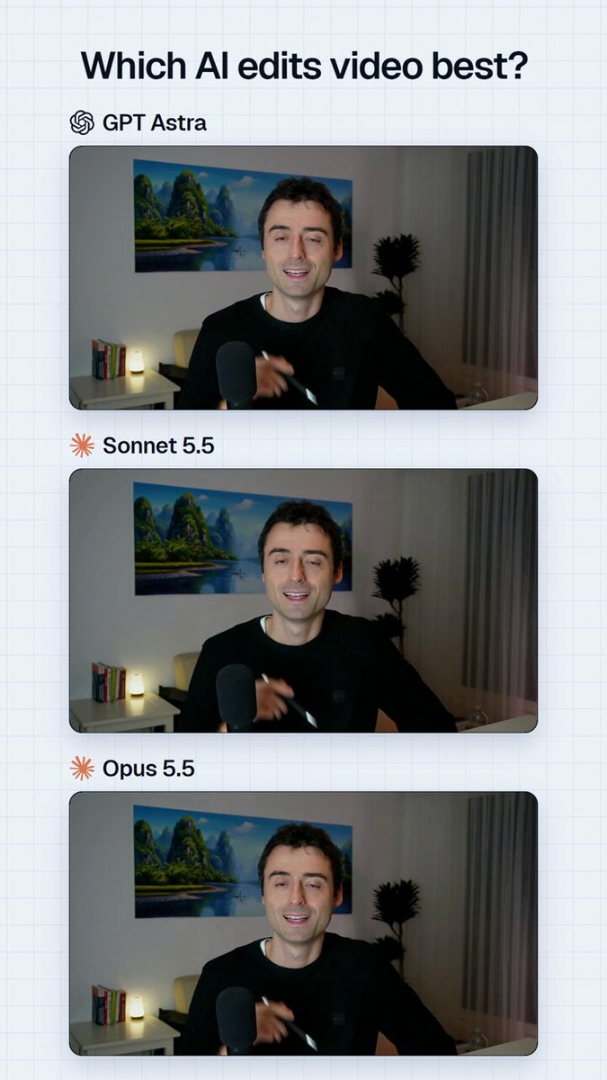 Sonnet 5.5 vs Opus 5.5 vs Astra 视频剪辑实测