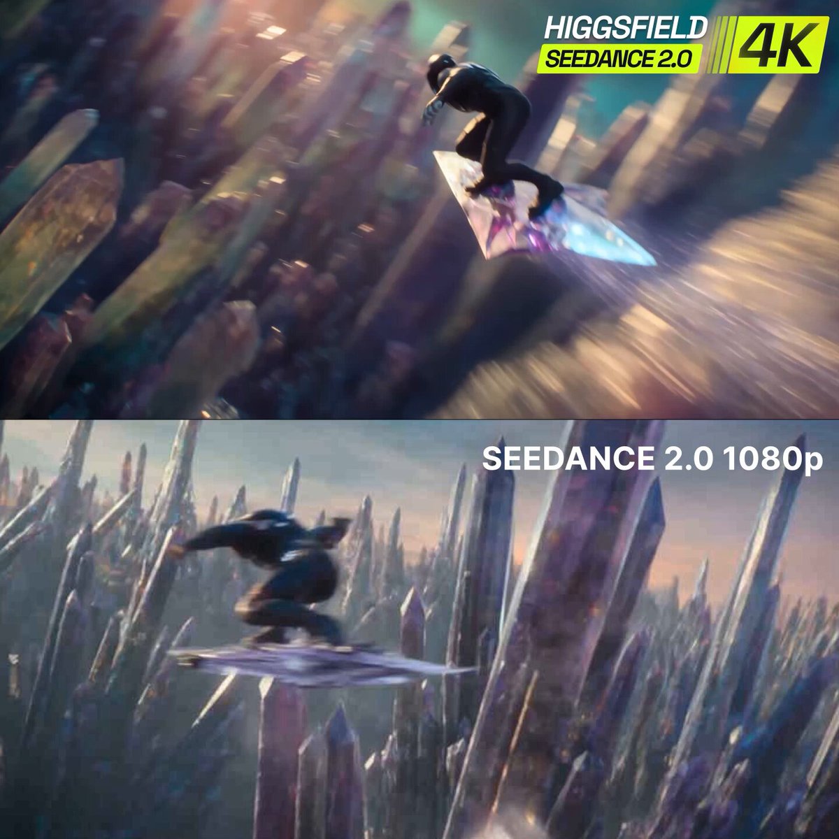 Higgsfield 官方对比 Seedance 2.0 的 4K 与 1080p 画质