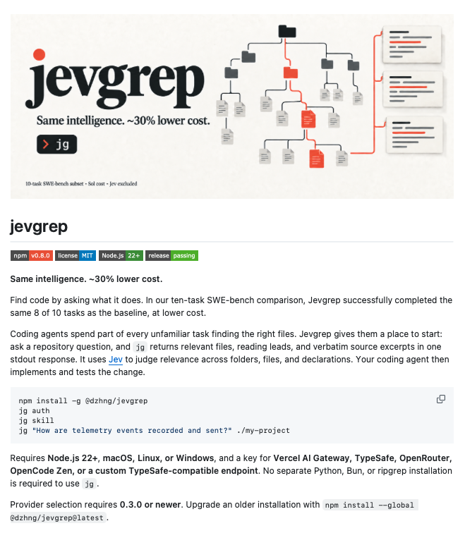 jevgrep：用 Jev 做语义代码检索的 CLI