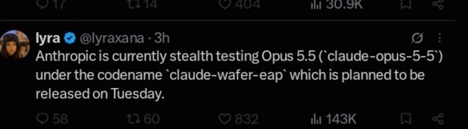 Opus 5.5 rumored for next Tuesday, same week as GPT-6 Sol