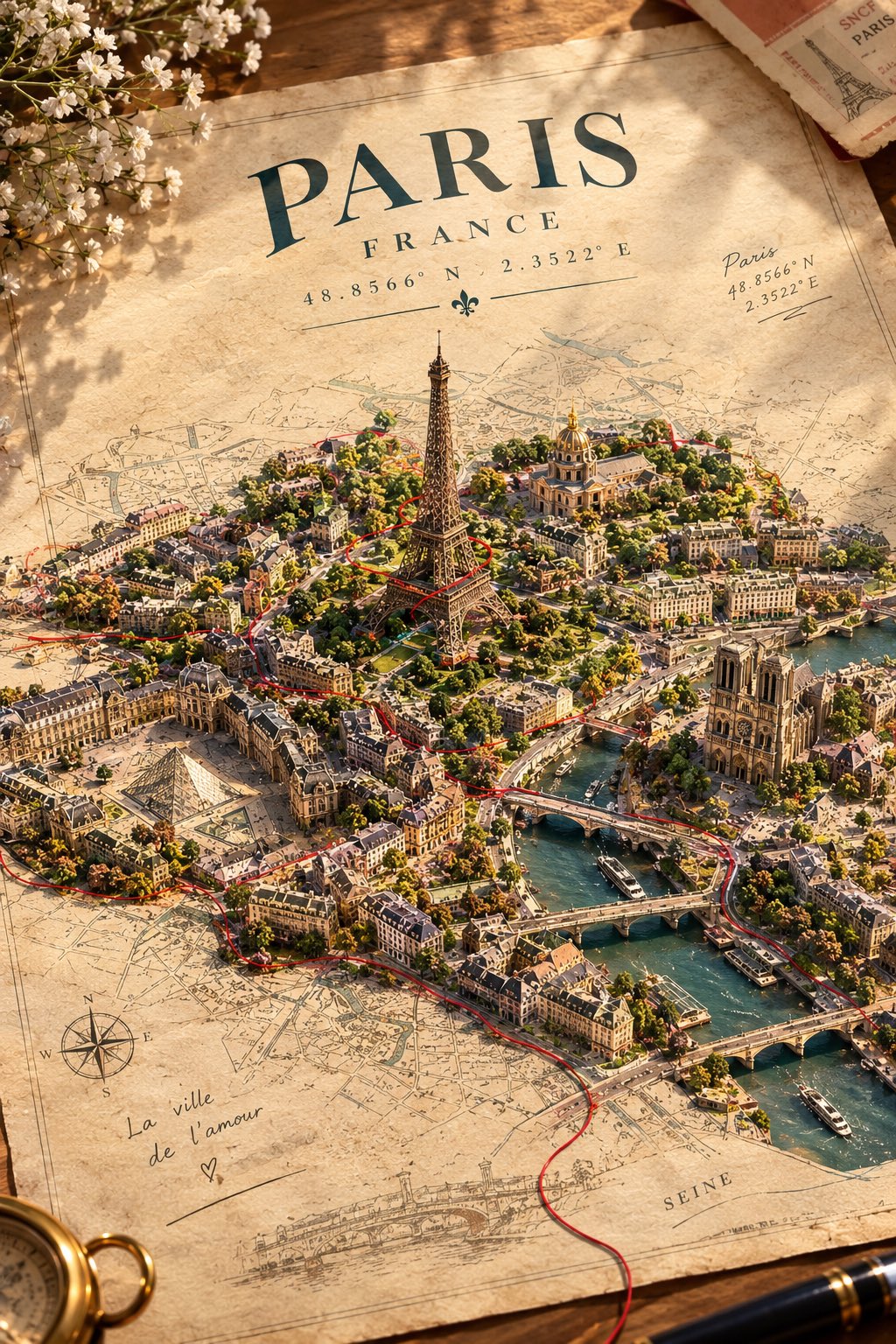 GPT Image 2.5 prompt makes a city rise out of an old paper map (image 1 of 2)