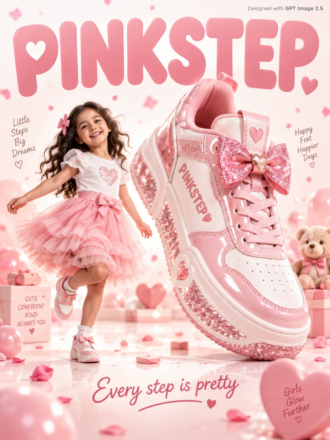 GPT Image 2.5 prompt for a kids' shoe ad poster