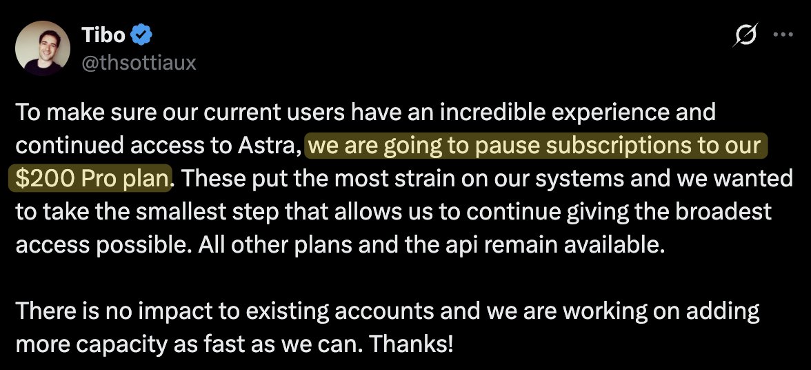 OpenAI pauses new $200 Pro subscriptions to keep Astra available