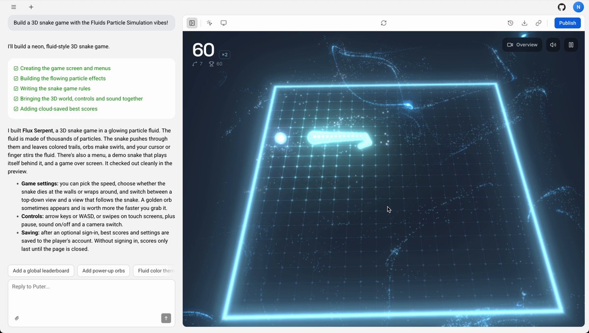 Opus 5.5 generates video in Puter's AI Builder