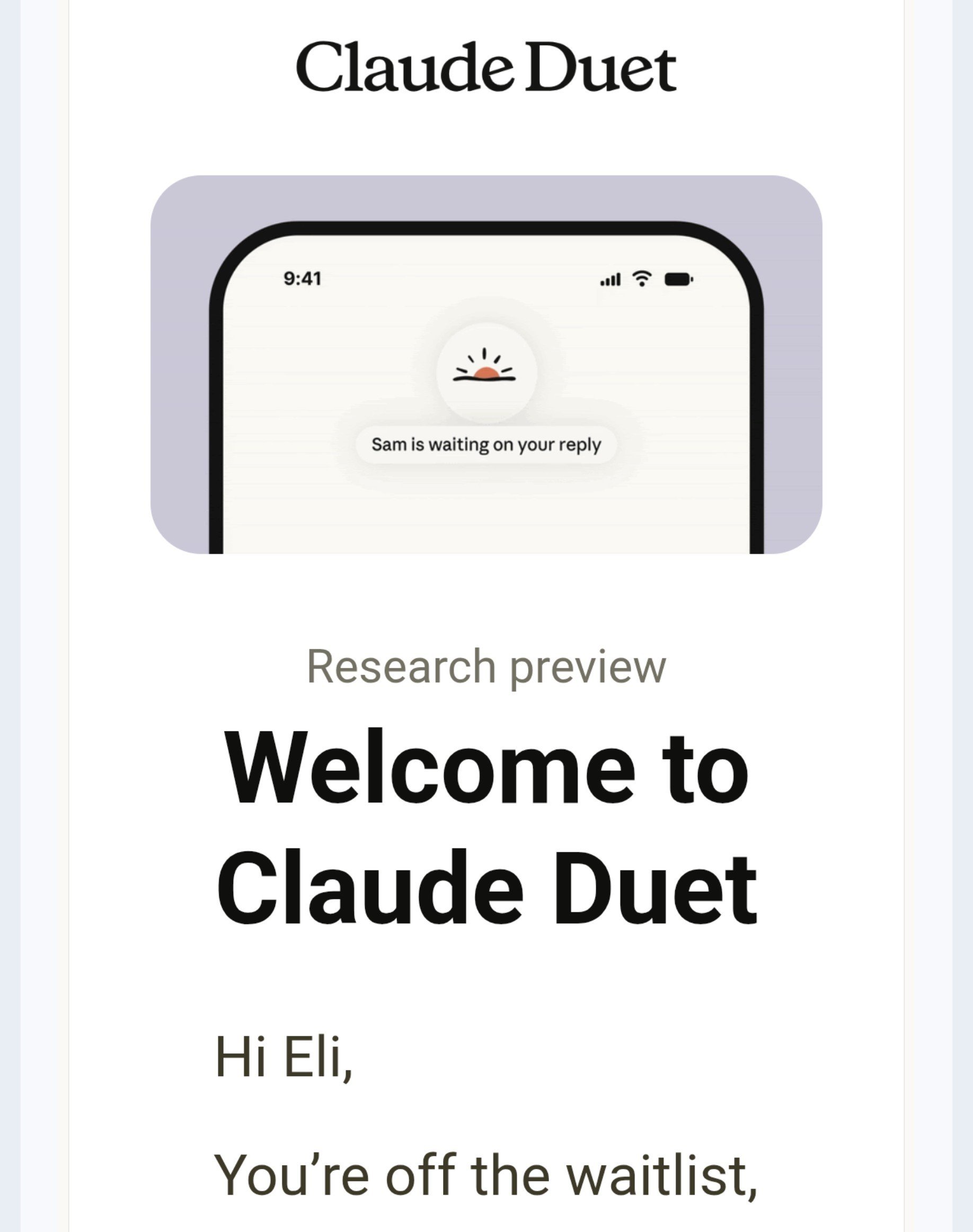User shares first Claude Duet screenshot