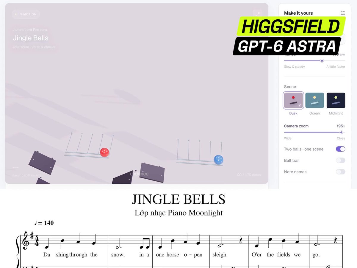 Higgsfield 展示乐谱转 3D 演奏