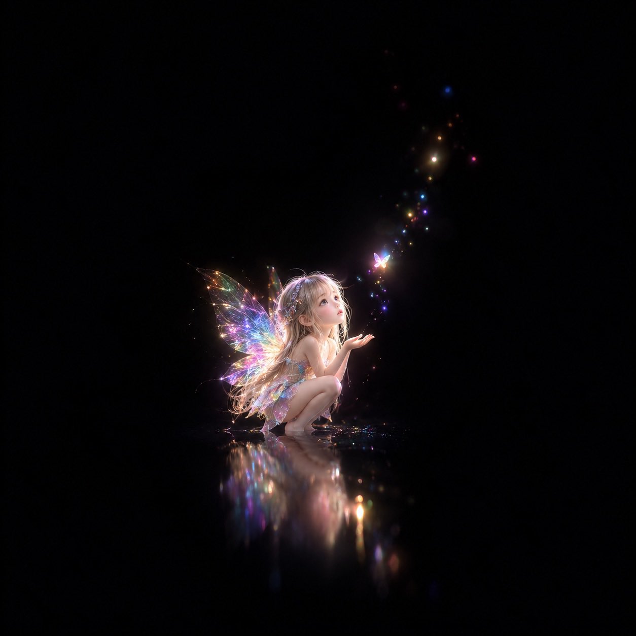 ChatGPT Images 2.5 digital art: "Legend of the Jet-Black Rainbow Pixie" No. 763