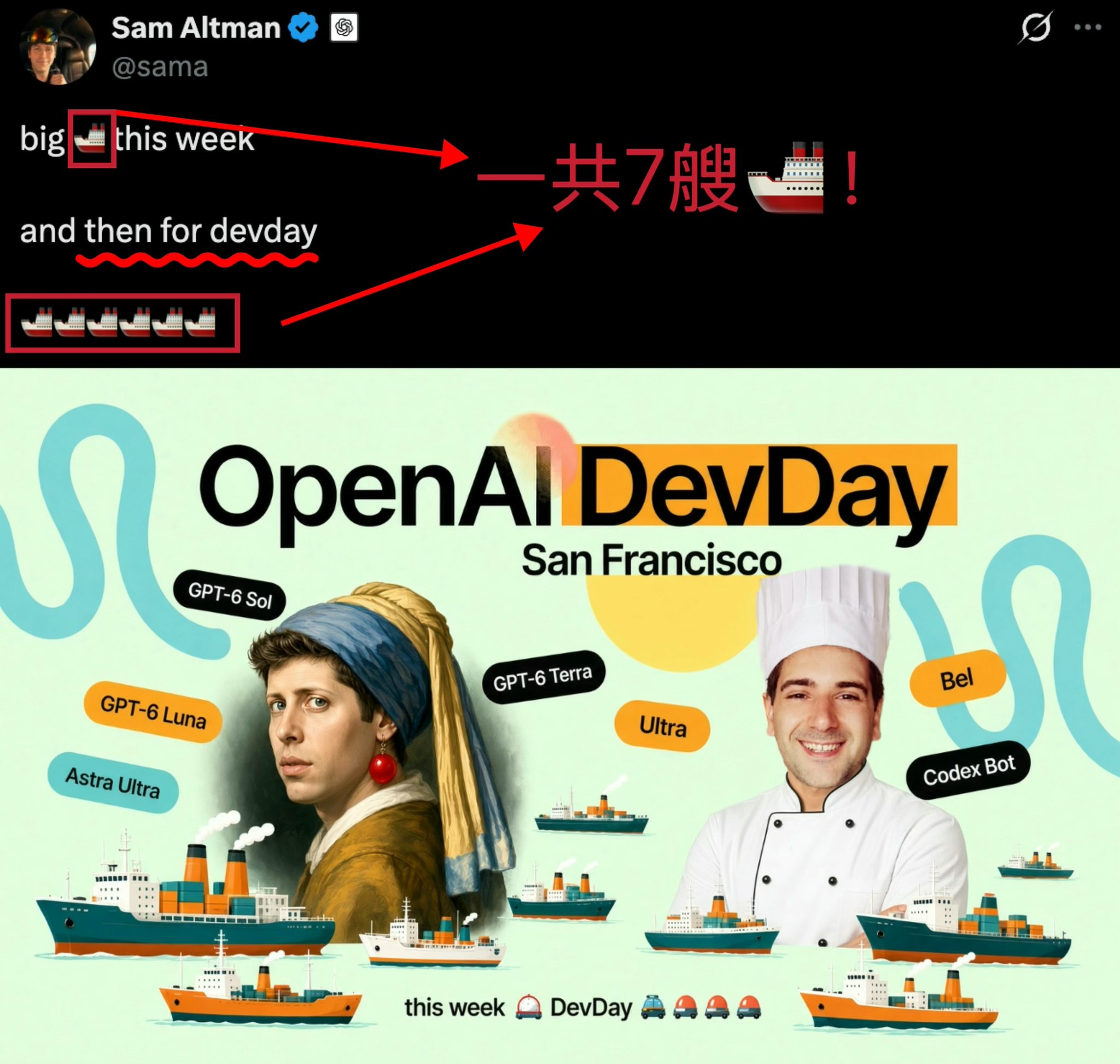 中文帖押注 DevDay 前 GPT-6 Sol 本周先发，并列出六款候选