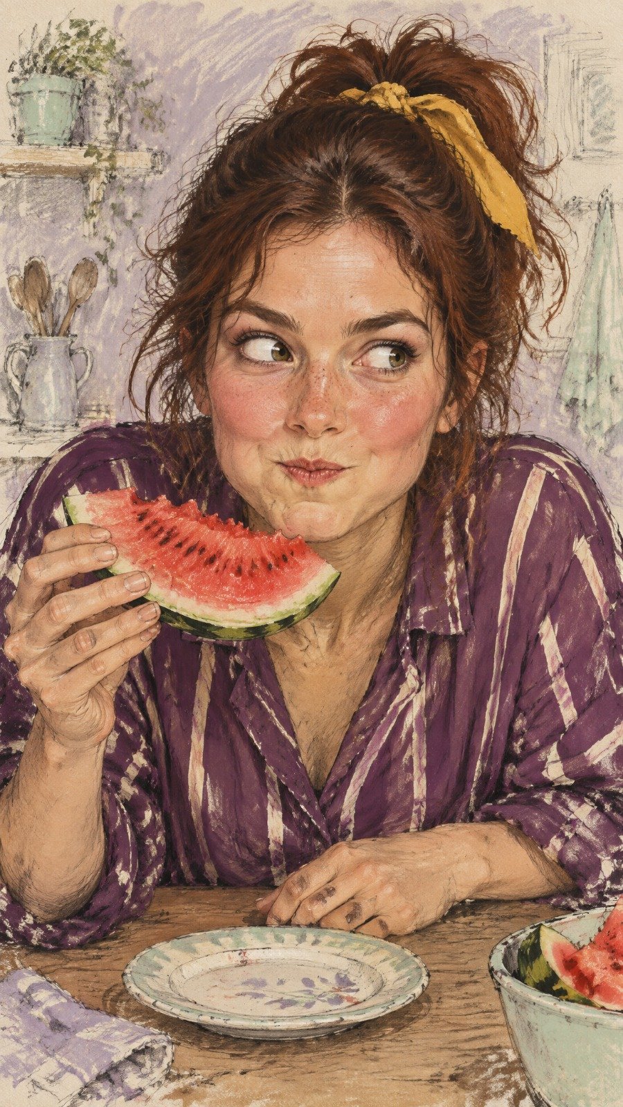 GPT Image 2.5 prompt for a hand-drawn watermelon-snack illustration