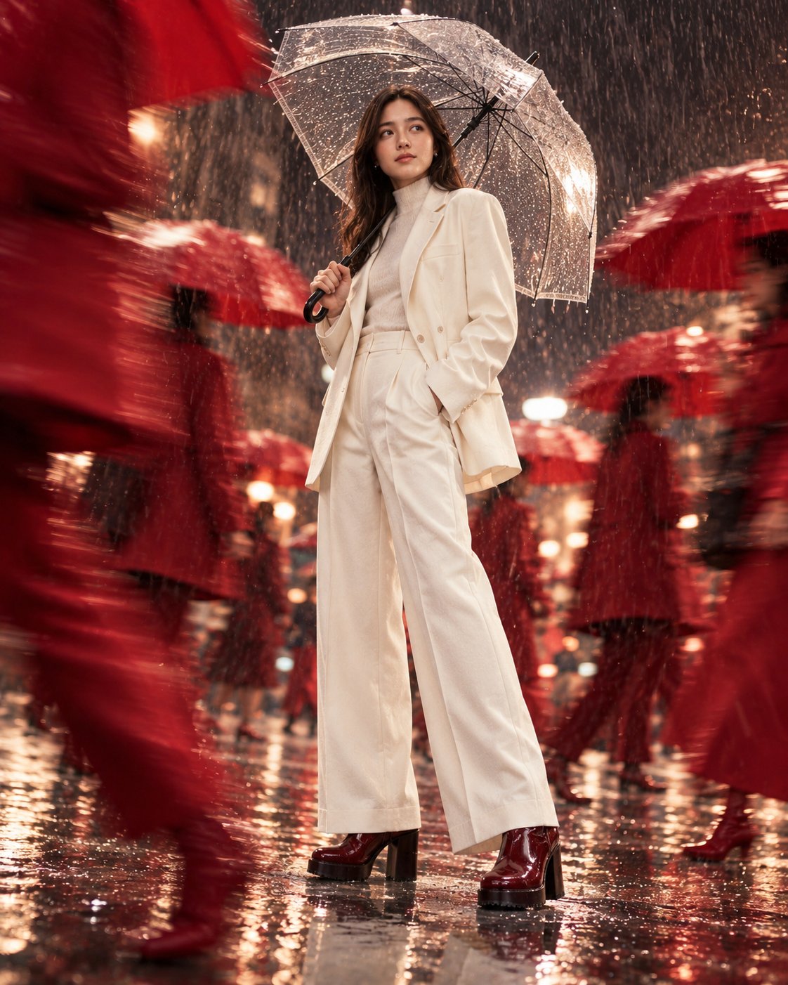 GPT Image 2.5 generates motion-blur fashion in the rain (image 2 of 2)