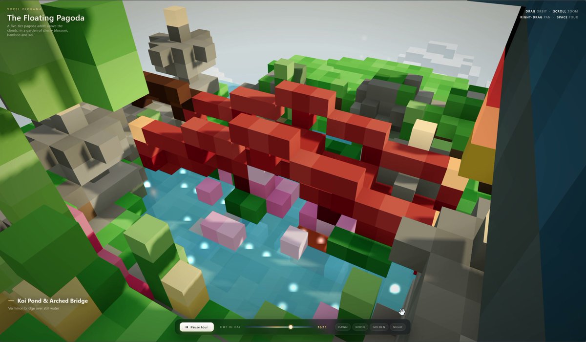 V4.1 Flash 1017 单文件生成体素宝塔花园 3D 场景
