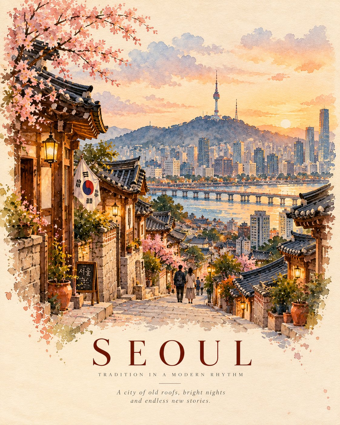 GPT Image 2.5 prompt for watercolor travel-editorial posters (image 2 of 4)