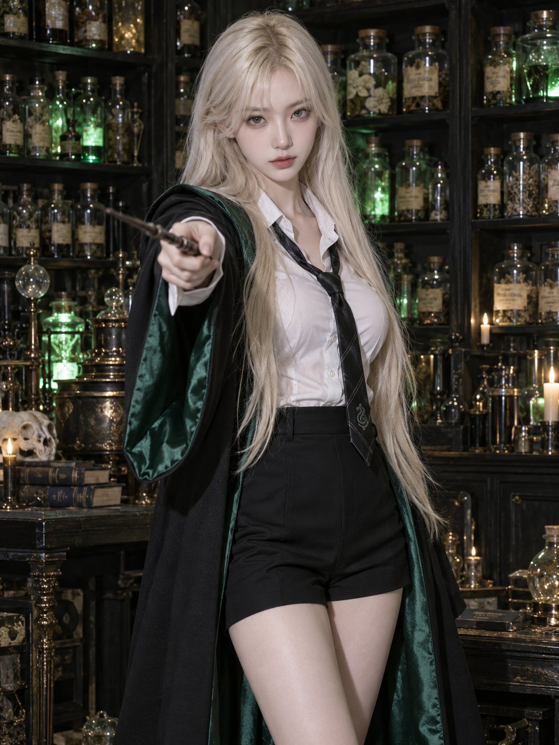 ChatGPT Images 2.5 prompt: Slytherin witch on-camera flash portrait (image 2 of 2)