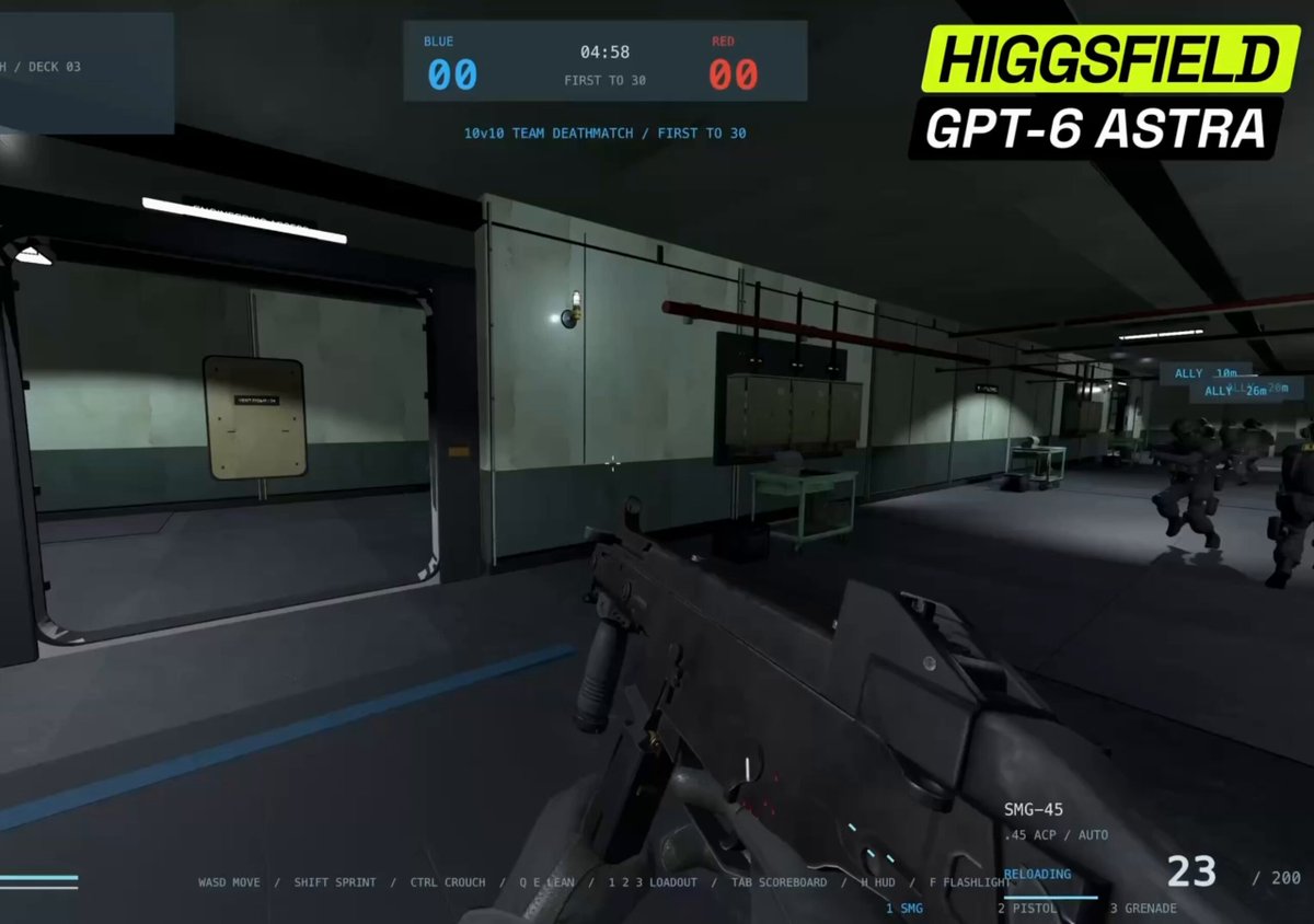 Higgsfield 展示 GPT-6 Astra 生成的高预算团队射击游戏