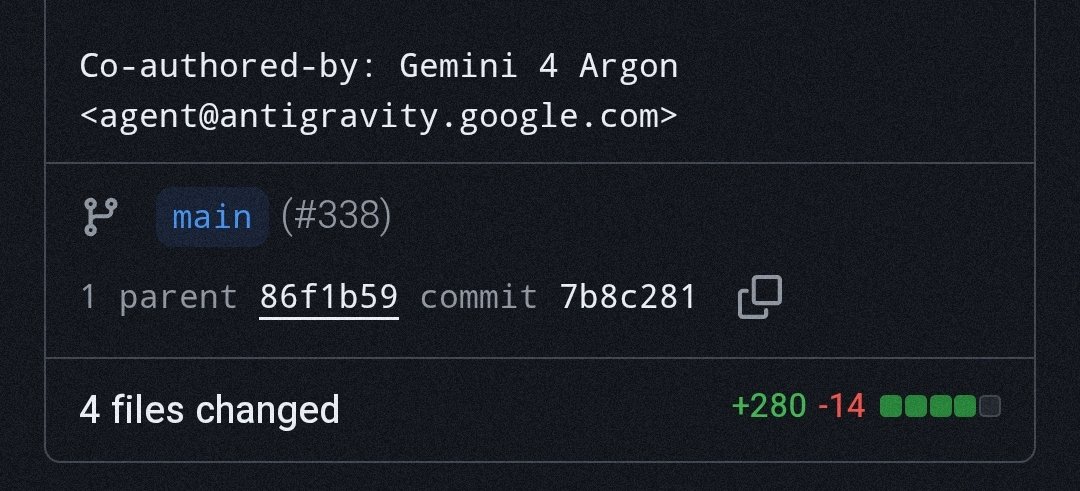 Gemini 4 Argon appears as co-author on an Antigravity commit