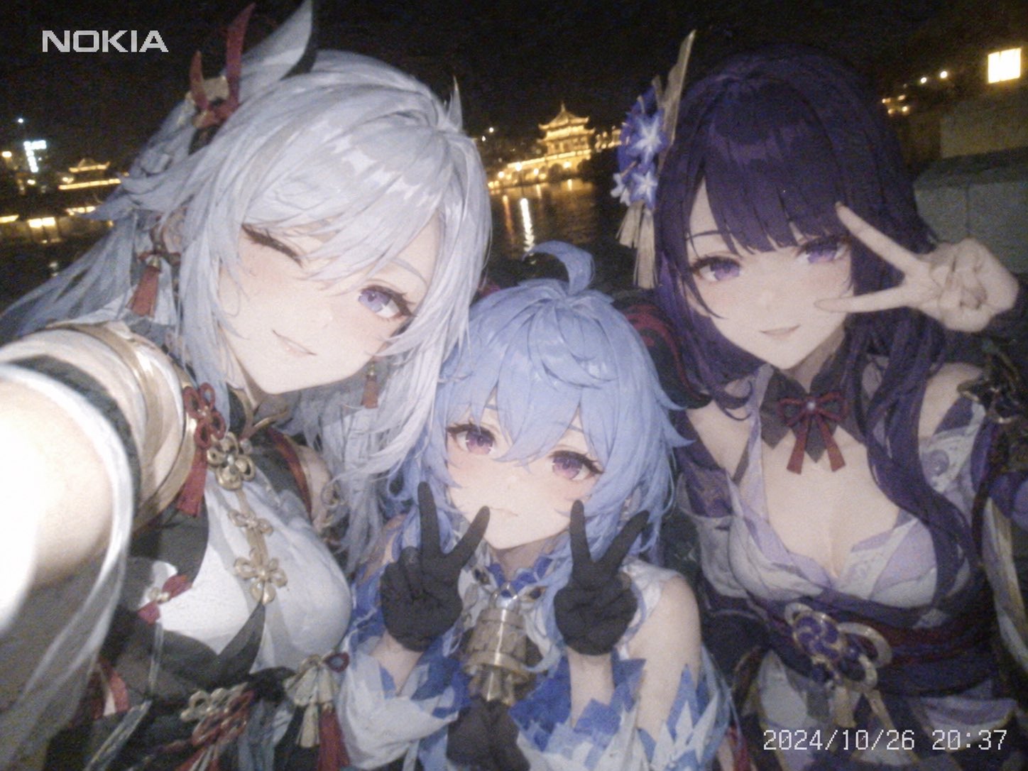 二次元角色配诺基亚自拍夜景