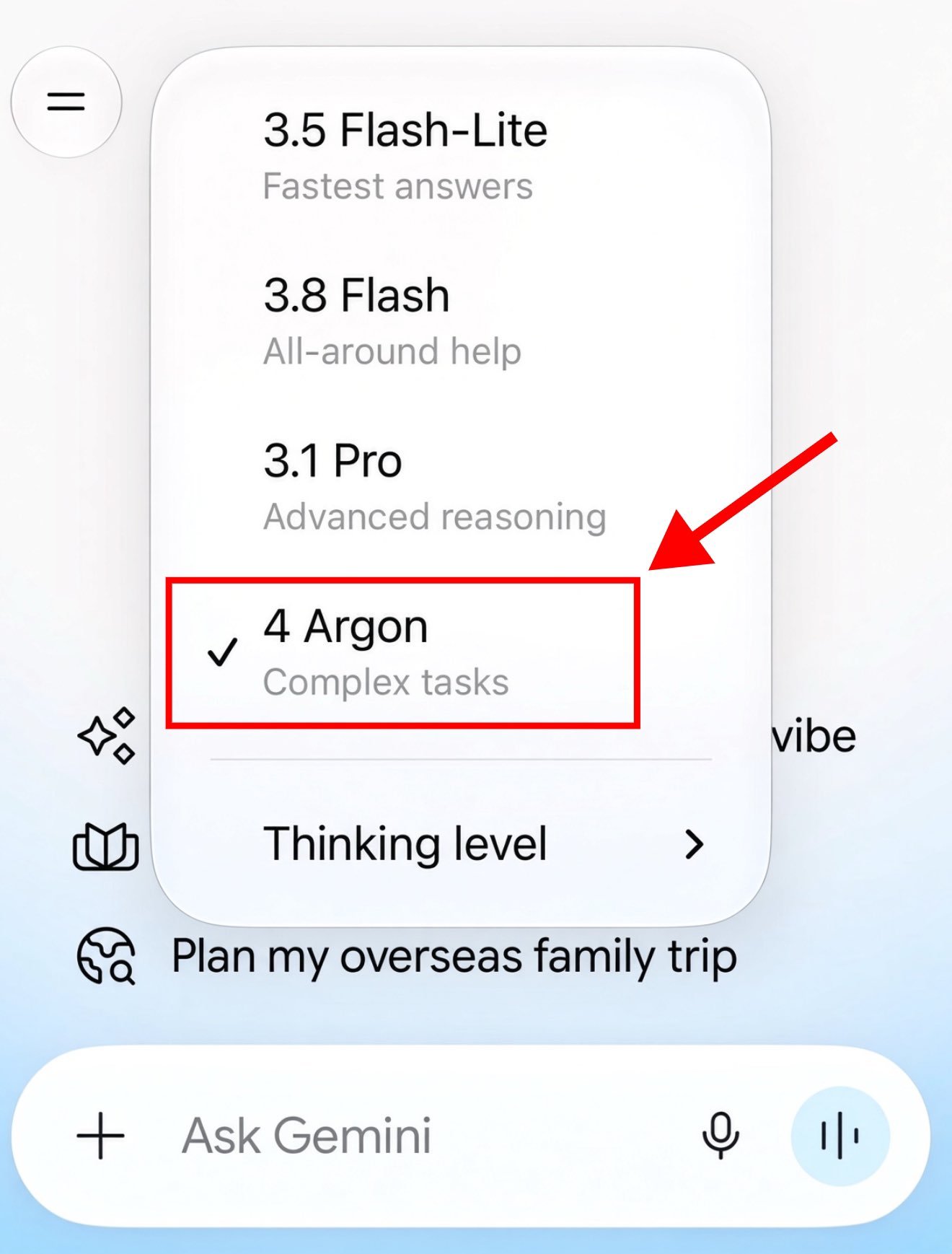 Gemini 4 Argon appears in limited iOS rollout for some Pro users