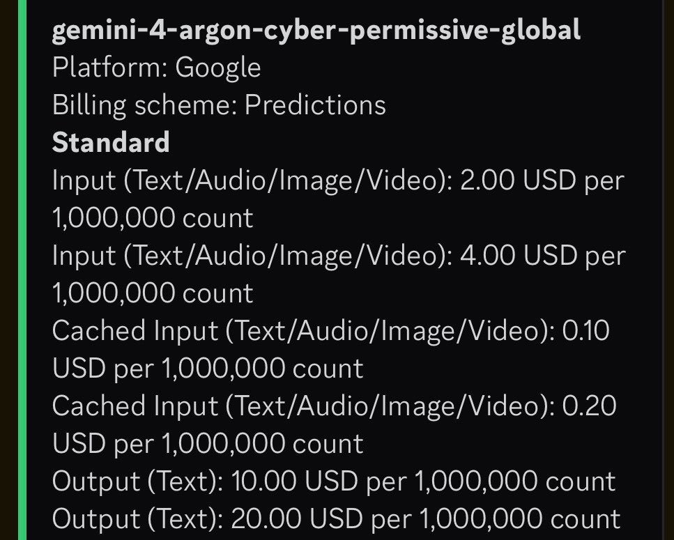 Gemini 4 Argon shows up in GCP pricing catalog