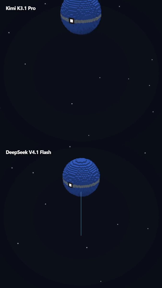 Kimi K3.1 Pro vs DeepSeek V4.1 Flash：同一提示词建体素建筑