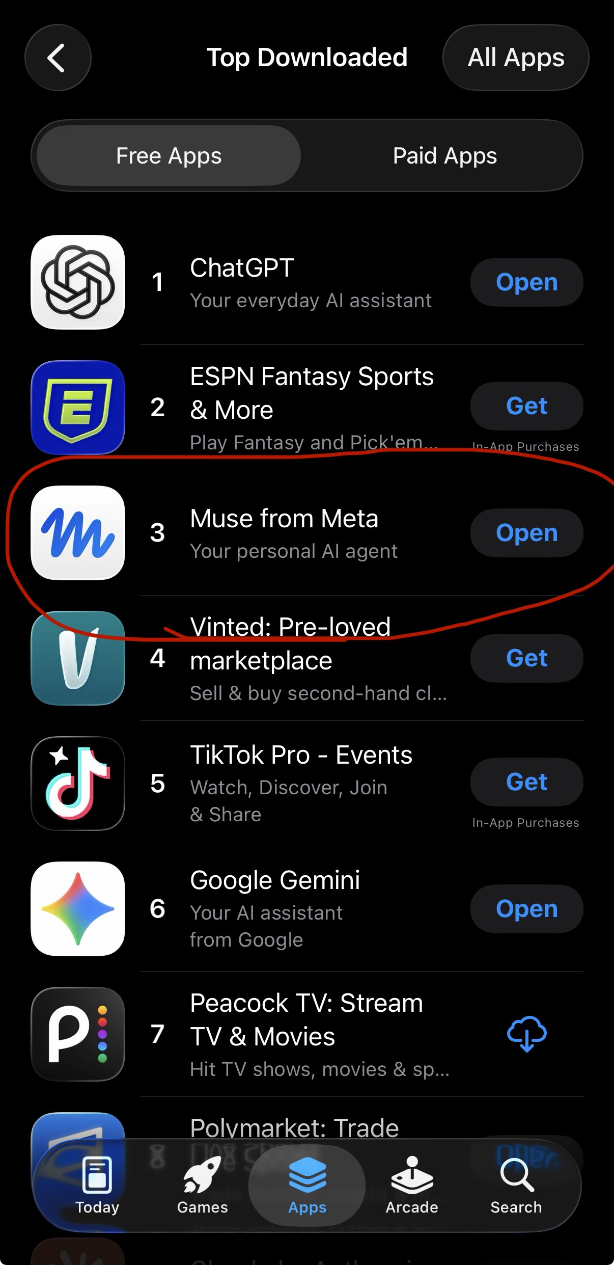 Meta Muse 冲上 App Store 第三名