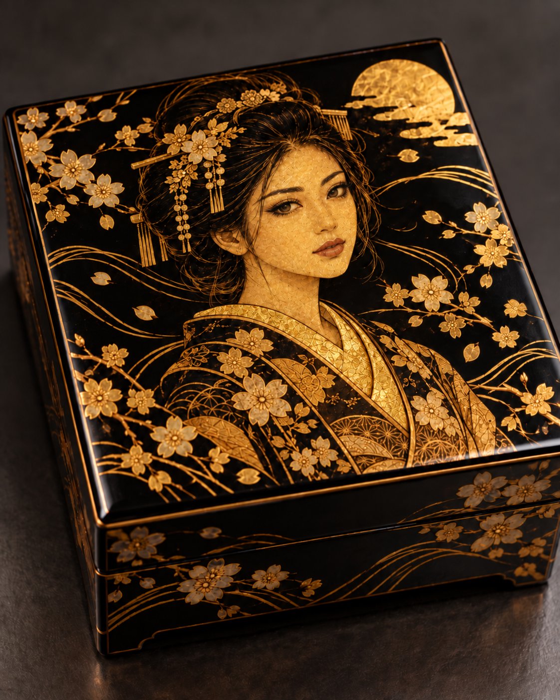 GPT-Image 2.5 renders a black lacquer jubako with gold leaf