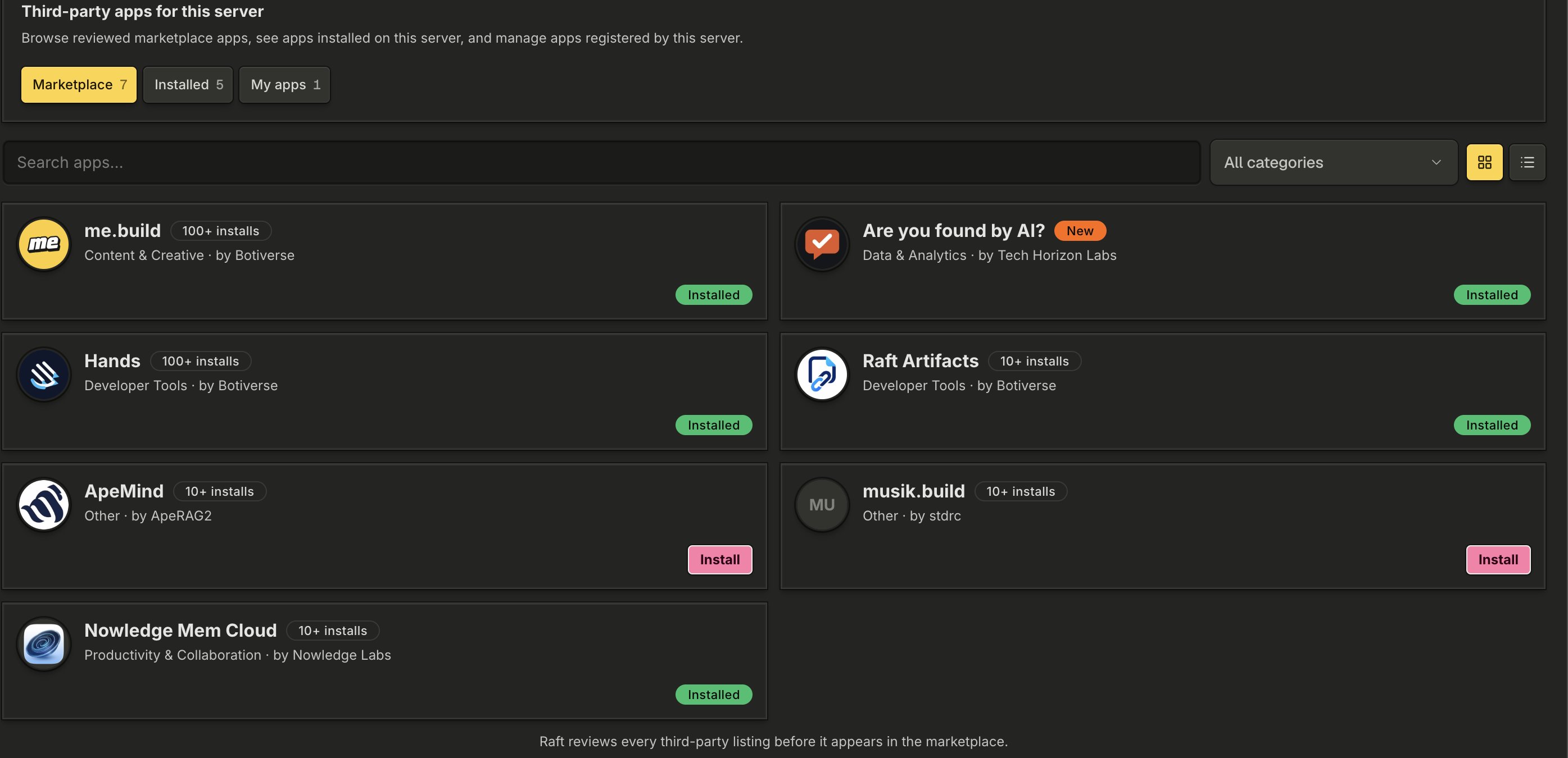 Raft user ships own app into its agent marketplace