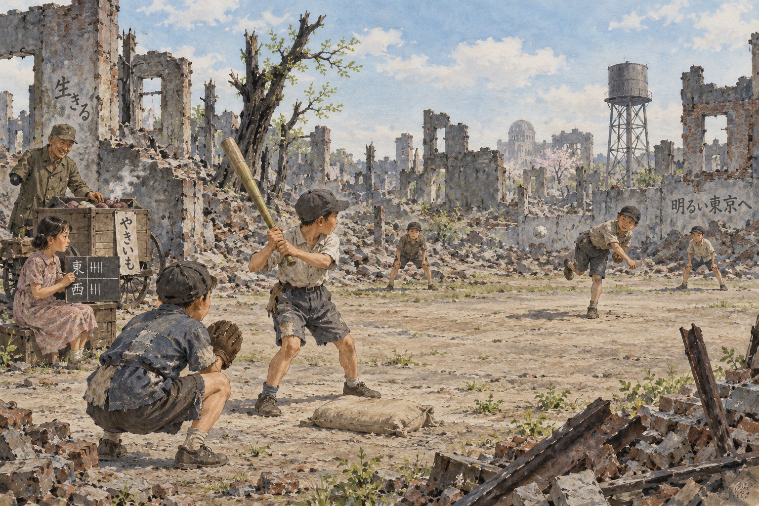 ChatGPT Images 2.5 depicts baseball in the ruins of 1946 Tokyo